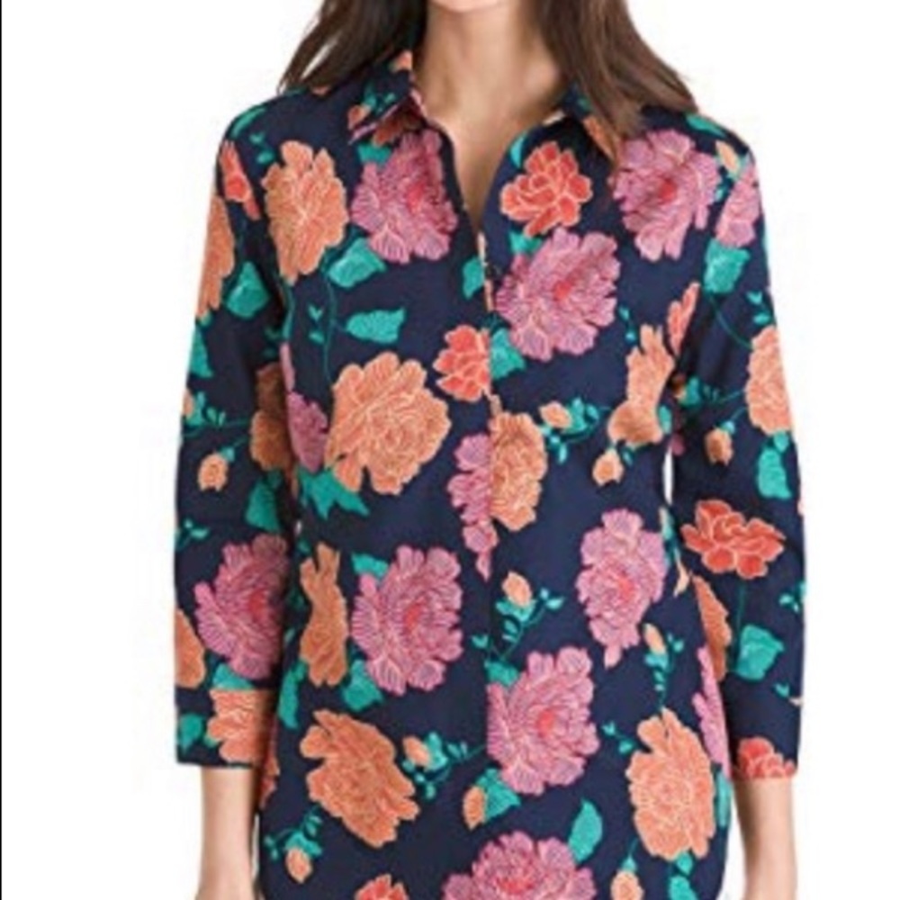 Chic’s no-iron stain-shield navy floral top